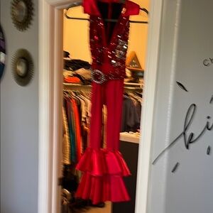 Red Sequined Jumpsuit.  Performance costume